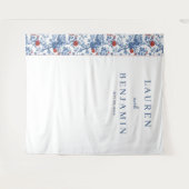 Elegante blaue Blumengrenze Wandteppich (Vorderseite (Horizontal))