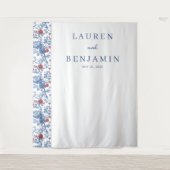 Elegante blaue Blumengrenze Wandteppich (Vorderseite)