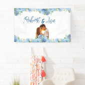 Elegante blaue Blumenhochzeit Banner (Insitu)