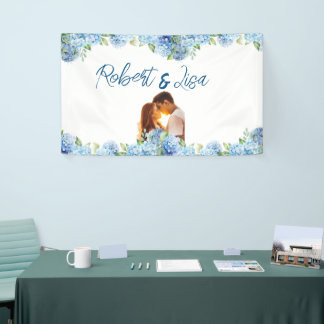 Elegante blaue Blumenhochzeit Banner