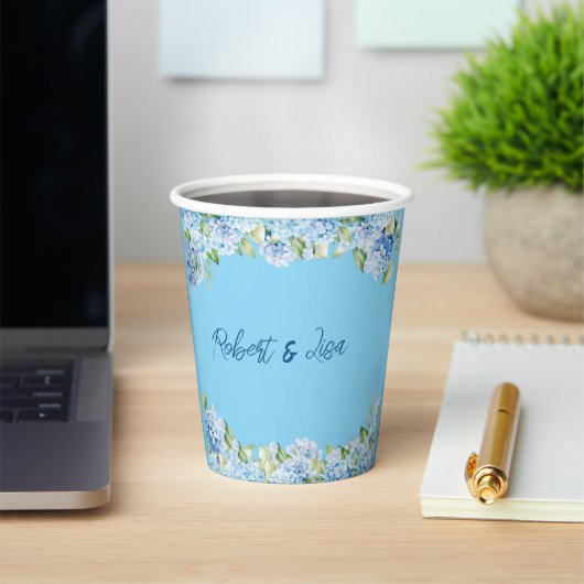 Elegante blaue Blumenhochzeit Pappbecher (InSitu)