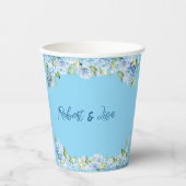 Elegante blaue Blumenhochzeit Pappbecher (Vorderseite)