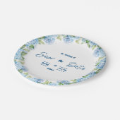 Elegante blaue Blumenhochzeit Pappteller (Schrägansicht)