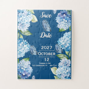 Elegante blaue Blumenhochzeit - Puzzle zum Aufbewa