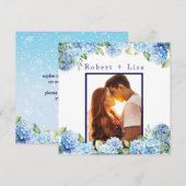 Elegante blaue Blumenhochzeit Save The Date (Vorne/Hinten)