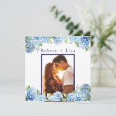 Elegante blaue Blumenhochzeit Save The Date (Stehend Vorderseite)