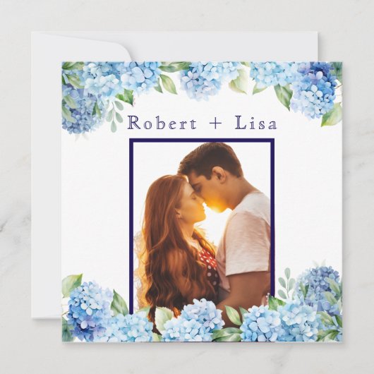 Elegante blaue Blumenhochzeit Save The Date (Vorderseite)
