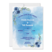Elegante blaue Blumenhochzeits-Einladung