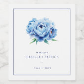 Elegante blaue Blumenillustration Weinetikett (Einzelnes Label)