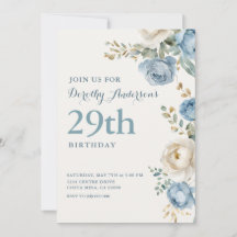 Elegante blaue Blumenparty zum 29. Geburtstag