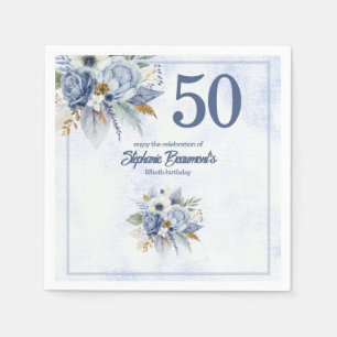 Elegante blaue Blumenparty zum 50. Geburtstag für  Serviette