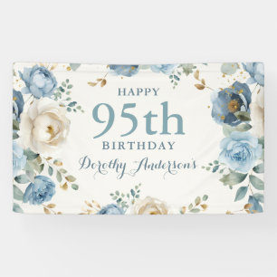 Elegante blaue Blumenparty zum 95. Geburtstag Banner