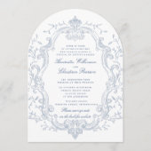 Elegante blaue Blumenrahmen-QR-Code-Hochzeit Einladung (Vorderseite)
