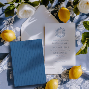 Elegante blaue Blumenwappen gestreifter Rücken Hoc Einladung
