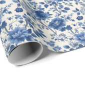 Elegante blaue Blumenwirkerei Geschenkpapier (Rolleneckpunkt)