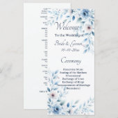 Elegante blaue Blumige Hochzeit Programm (Vorne/Hinten)
