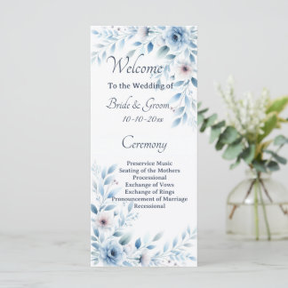 Elegante blaue Blumige Hochzeit Programm