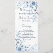 Elegante blaue Blumige Hochzeit Programm (Vorderseite)