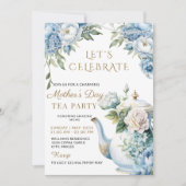 Elegante Blaue Blumige Muttertags-Teeparty  Einladung (Vorderseite)
