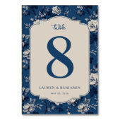 Elegante blaue Blumige Tischnummer (Rückseite)