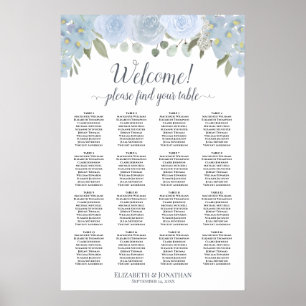 Elegante, blaue Blüte 16 Tabelle Seating Chart Poster