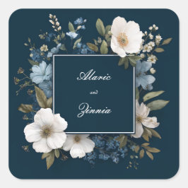 Elegante blaue Blüte mit weißen Blüten Quadratischer Aufkleber