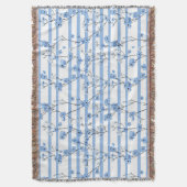 Elegante blaue Blüten gestreift Decke (Vorderseite Vertikal)