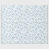 Elegante blaue Blüten gestreift Geschenkpapier (Flach)