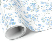 Elegante blaue Blüten gestreift Geschenkpapier (Rolleneckpunkt)