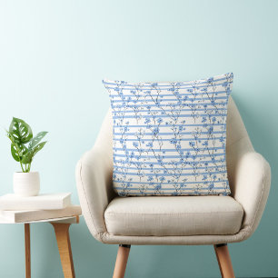 Elegante blaue Blüten gestreift Kissen