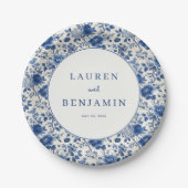 Elegante blaue Blüten Pappteller (Vorderseite)