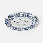 Elegante blaue Blüten Pappteller (Schrägansicht)