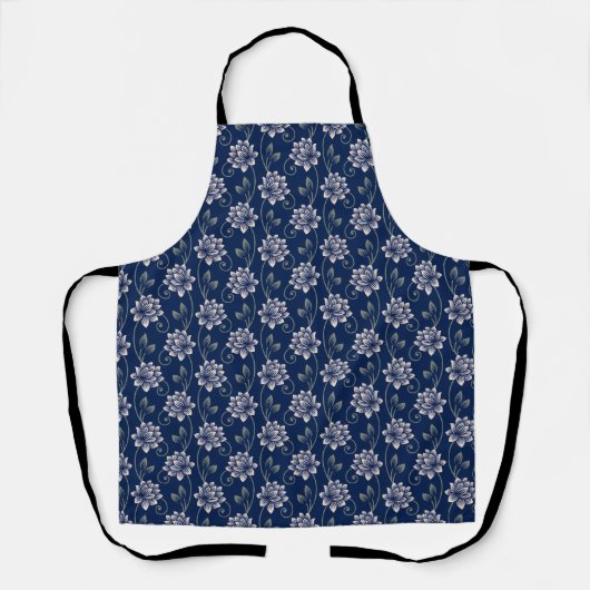 Elegante blaue Blüten Schürze (Vorderseite)