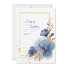 Elegante blaue Blüten und goldene Leaf Hochzeit