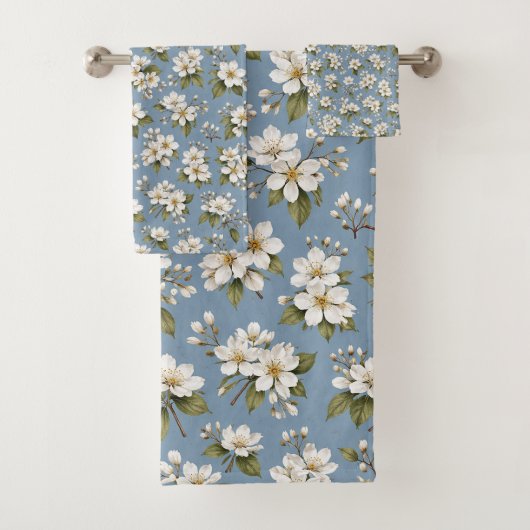 Elegante blaue Blütenblüte Badhandtuch Set (Insitu)