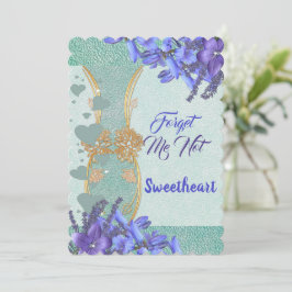 Elegante blaue Blütenvase Vergiss mich nicht Valen Feiertagskarte