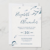 Elegante blaue botanische Aquarellfarben einfache  Einladung (Vorderseite)