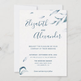 Elegante blaue botanische Aquarellfarben einfache  Einladung