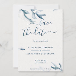 Elegante blaue botanische Aquarellfarben einfache  Save The Date