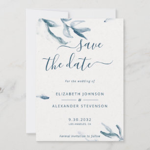 Elegante blaue botanische Aquarellfarben einfache Save The Date