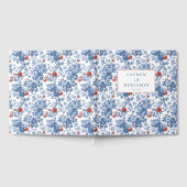 Elegante blaue botanische Blumenmuster Gästebuch (Voll)