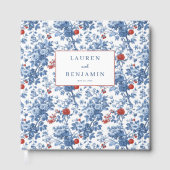 Elegante blaue botanische Blumenmuster Gästebuch (Vorderseite)