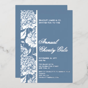 Elegante blaue botanische Charity-Event-Gala-Party Folieneinladung