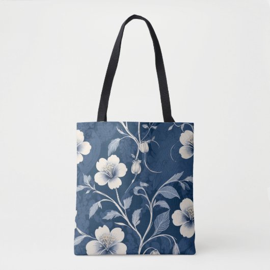 Elegante blaue botanische Flora Tasche (Vorderseite)