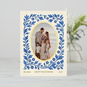 Elegante blaue Chanukka-Familienfotokarte Folien Feiertagskarte
