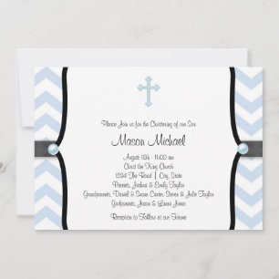 Elegante Blaue Chevron-Taufeinladung Einladung