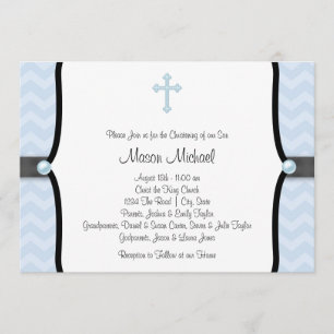 Elegante Blaue Chevron-Taufeinladung Einladung
