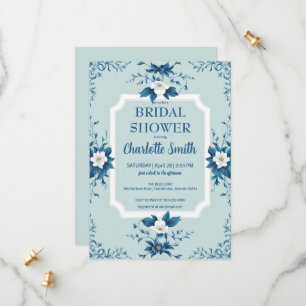 Elegante blaue chinesische Blumen-Hochzeitsshower Save The Date