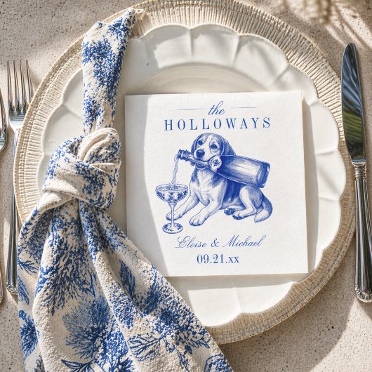 Elegante blaue Chinoiserie-Beagle-Hochzeit Serviette