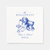 Elegante blaue Chinoiserie-Beagle-Hochzeit Serviette (Vorderseite)